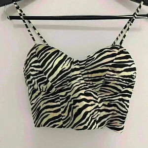 Sincerely Jules Zebra Crop Tank Top Adjustable Strap Black Stretch Leopard NWT